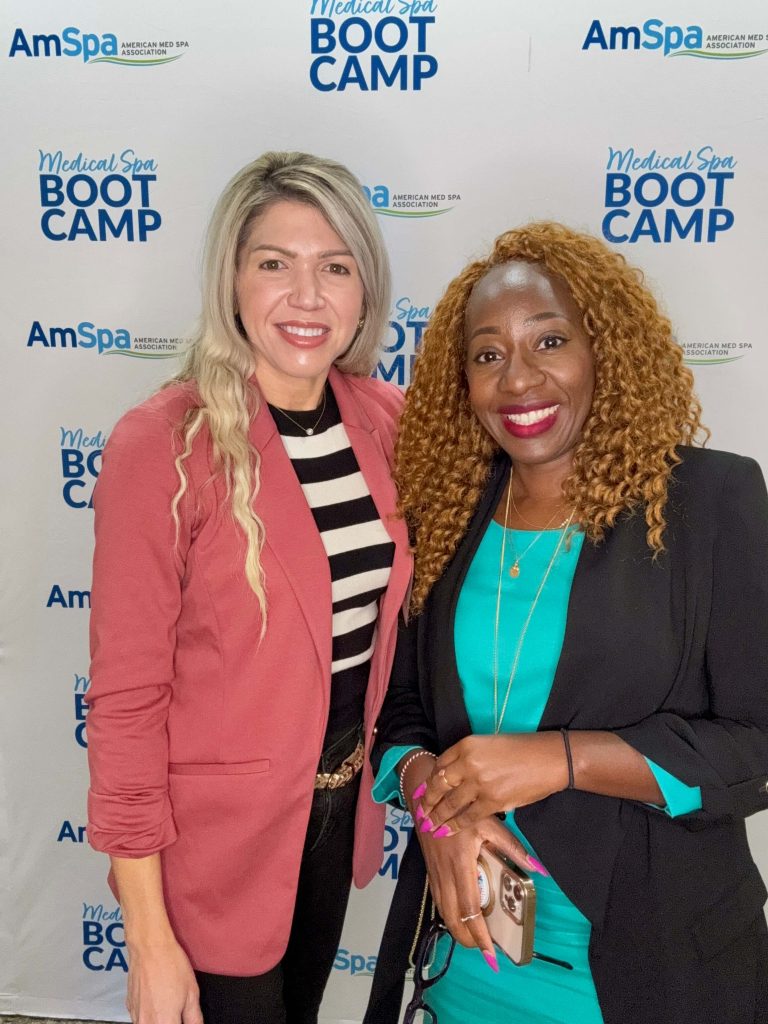 Heidi Faust attending AmSpa Medical Spa Boot Camp with a fellow medspa professional.
